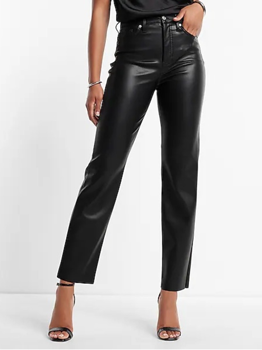 Express Black Faux Leather Super High Rise Modern Straight Pants | 10 S